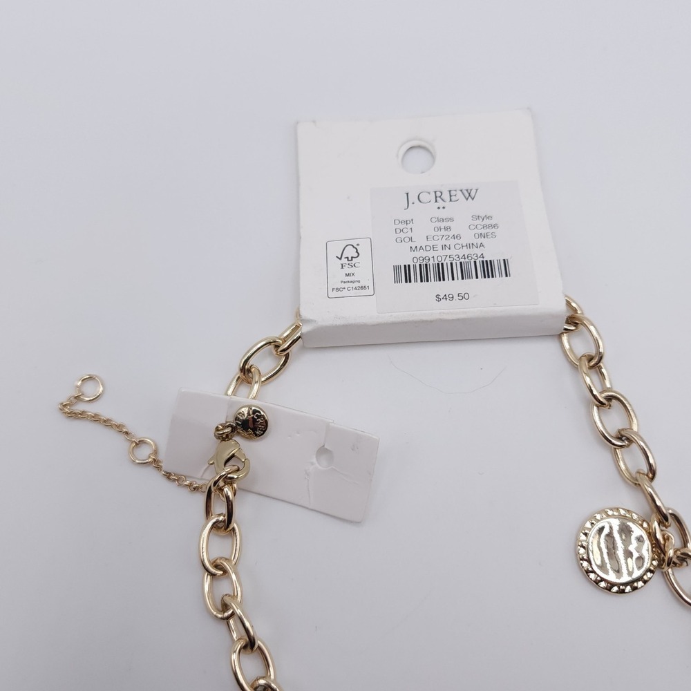 J Crew Gold Charm Necklace Chunky Link Coin Pendant 16in‎ - Picture 3 of 6